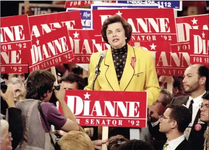  ?? RUSTY KENNEDY — THE ASSOCIATED PRESS ?? U.S. Senate candidate Diane Feinstein at the Democratic National Convention in New York in 1992. She was elected in November of that year.