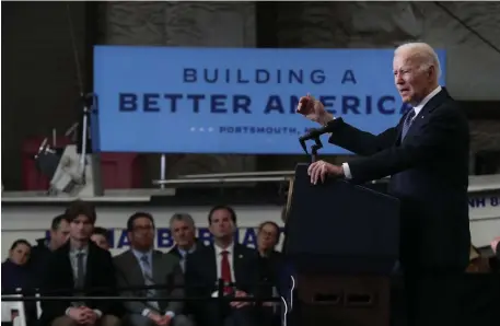  ?? NAncy lAne pHotos / HerAld stAff ?? GRAND PLANS: President Biden speaks during an event Tuesday in Portsmouth, N.H.