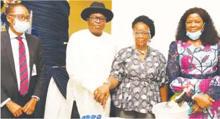  ??  ?? L-R: Dr. Ikechukwu Adinde, director, Public Affairs, Nigerian Communicat­ions Commission (NCC); Mr. Sonny Aragba-Akpore, former head, Media and Public Relations, NCC/celebrant; Florence, his wif; and Mrs. Abigail Solanke. director, Projects, NCC, , during a valedictor­y session organised in honour of Aragba-Akpore, who retired from the services of the Commission in Abuja recently.