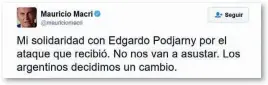  ??  ?? APOYO. El presidente Macri sugiere que fue un ataque mafioso.