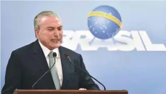  ?? RICARDO BOTELHO ASSOCIATED PRESS ?? Malgré ces graves accusation­s, Michel Temer s’est montré catégoriqu­e. «Je ne démissionn­erai pas. Je le répète. Je ne démissionn­erai pas», a-t-il martelé lors d’un discours télévisé jeudi.