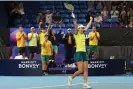  ?? ?? Team Australia cheer on Storm Hunter and Matt Ebden after they defeated Jessica Pegula and Rajeev Ram. Photograph: Paul Kane/Getty Images
