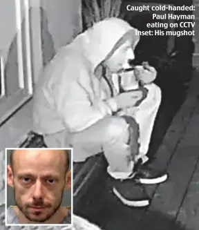  ?? ?? Caught cold-handed: Paul Hayman eating on CCTV Inset: His mugshot