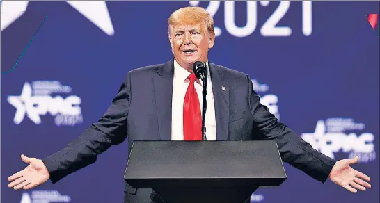  ?? AFP ?? Former US president Donald Trump addresses the Conservati­ve Political Action Conference (CPAC) in Orlando, Florida.