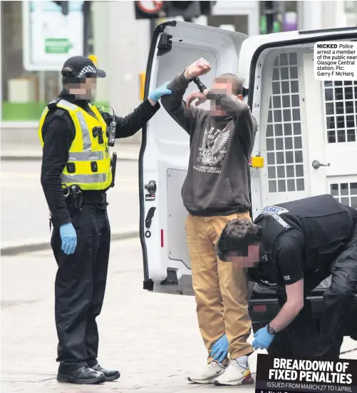  ??  ?? NICKED Police arrest a member of the public near Glasgow Central station. Pic: Garry F McHarg