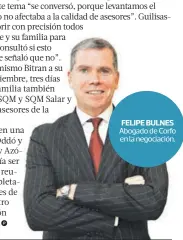  ??  ?? FELIPE BULNES Abogado de Corfo en la negociació­n.