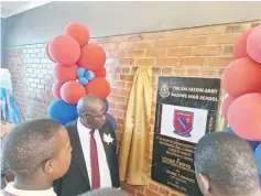  ?? ?? Primary and Secondary Education Minister Torerayi Moyo officially opens a US$1,7 million state-of-the-art Advanced Level learning centre at Mazowe High School