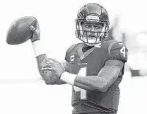  ?? Carmen Mandato / Tribune News Services ?? Deshaun Watson of the Texans is facing three civil lawsuits filed by massage therapists. The NFL is reviewing the allegation­s