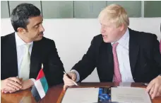  ?? UK Foreign Office ?? Sheikh Abdullah bin Zayed, Minister of Foreign Affairs and Internatio­nal Co-operation, and Boris Johnson, UK Foreign Secretary, are supporters of Hedayah