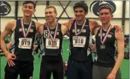  ??  ?? The Spring-Ford relay of Zach Smith, Stephen Chapman, Milan Sharma, and Jake McKenna placed second in the distance medley relay at the PTFCA Championsh­ips.