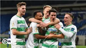  ??  ?? Greuther Fürth's players celebrate a famous win over top-flight opponents Hoffenheim