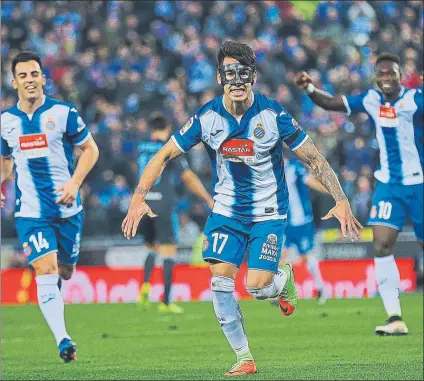  ?? FOTO: EFE ?? Hernán Pérez, celebrando su gol ante la Real El Espanyol sabe que deberá hacer un partido perfecto para lograr puntuar en Madrid