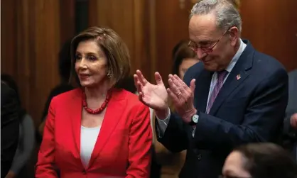  ??  ?? The speaker of the House, Nancy Pelosi, and Senate minority leader, Chuck Schumer. Photograph:Rex/Shuttersto­ck