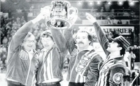  ?? POSTMEDIA/FILES ?? Rick Folk, left, was the last Saskatchew­an skip to win a Canadian men’s curling championsh­ip. His rink won in 1980.