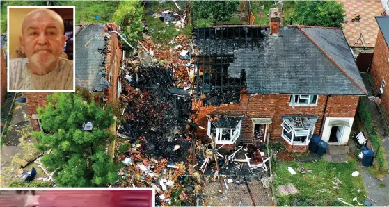  ?? ?? Destroyed: The terrace in Birmingham strewn with debris. Inset: David Murphy