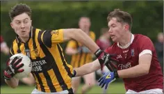  ??  ?? Eoghan Nolan (Shelmalier­s) is tackled by Conor Firman (St. Martin’s).