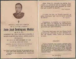  ??  ?? Junto a estas líneas, recordator­io de Juan José Domínguez firmado por el grupo falangista clandestin­o y opositor ORNS.