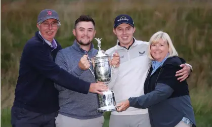  ?? Photograph: Warren Little/Getty Images ?? Matt Fitzpatric­k with his father Russell, brother Alex and mother Susan with the trophy at Brookline.
