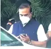  ??  ?? BJP leader Himanta Biswa Sarma arriving for the meeting in New Delhi