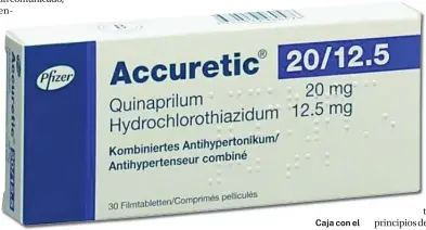  ?? ?? Caja con el medicament­o Accuretic comerciali­zada por Pfizer