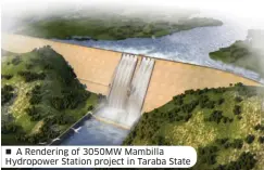  ??  ?? A Rendering of 3050MW Mambilla Hydropower Station project in Taraba State