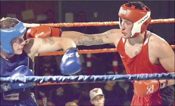  ?? TRURO DAILY NEWS PHOTO ?? The main event of Saturday’s Hubtown Boxing Amateur Fight Night featured hometown favourite Justin Mingo, in red, up against Patrick Gardener of Warriors Boxing Club in Dartmouth. The spirited match ended with Gardener winning by split decision.