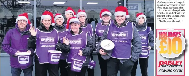  ??  ?? Festive fundraisin­g Paisley’s Police Scotland Youth Volunteers collecting for Erskine at the St Mirren match