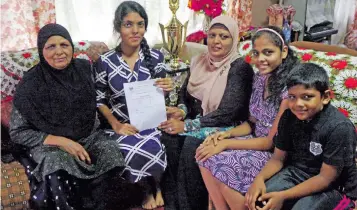  ?? Photo: Kathrin Krishna Kumar. ?? L-R Aliha’s grandmothe­r Amrul Nisha, Aliha Anshira Nisha, mum Maimul Ali, sister Salihah Nisha and brother Izaan Ali at their home in Ba.