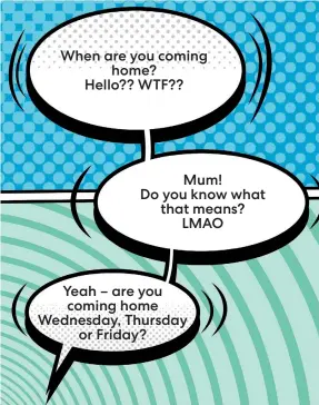  ?? ?? When are you coming home?
Hello?? WTF??
Mum! Do you know what that means? LMAO
Yeah – are you coming home Wednesday, Thursday or Friday?