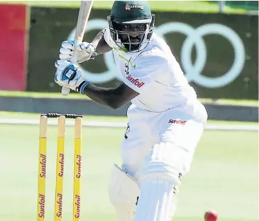  ??  ?? ON THE ATTACK: Warriors batsman Somila Seyibokwe plays a shot during his defiant innings of 101 on the first day of their four-day Sunfoil Series match against the Titans at St George’s Park yesterday PHOTOGRAPH: BRIAN WITBOOI