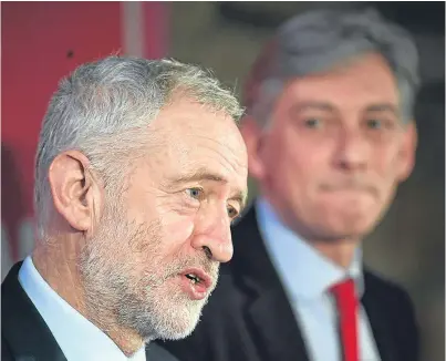  ?? Picture: Getty. ?? Jeremy Corbyn, left, and Scottish Labour leader Richard Leonard. Support for the party has dropped, while Corbyn’s approval rating is negative.
