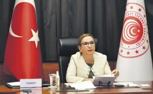  ??  ?? Turkish Trade Minister Ruhsar Pekcan attends the virtual G-20 trade and investment ministers meeting, in the capital Ankara, Turkey, Sept. 23, 2020.