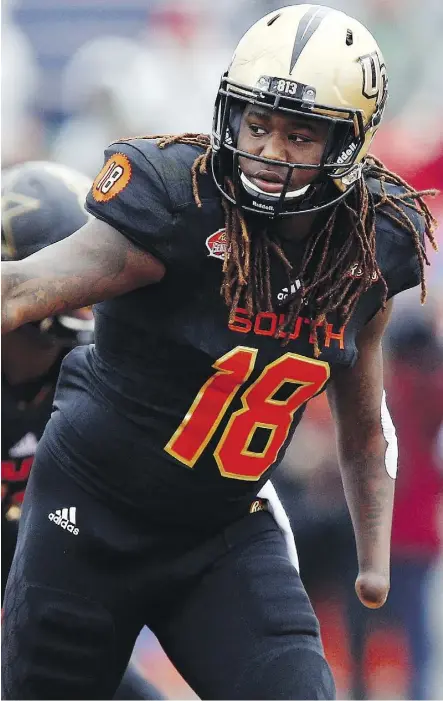  ?? BRYNN ANDERSON/THE ASSOCIATED PRESS/FILES ?? Outside linebacker Shaquem Griffin of Central Florida impressed scouts at the NFL combine. Many believe he will be drafted in the third or fourth round in April.