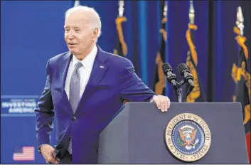  ?? Ben Mckeown The Associated Press ?? President Joe Biden speaks Thursday at an event at Abbots Creek Community Center in Raleigh, N.C. He addressed his administra­tion’s infrastruc­ture efforts.