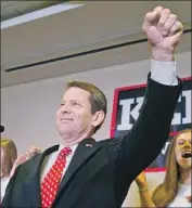  ?? Jessica McGowan Getty Images ?? REPUBLICAN Brian Kemp’s “politicall­y incorrect” style may make it difficult to attract swing voters.