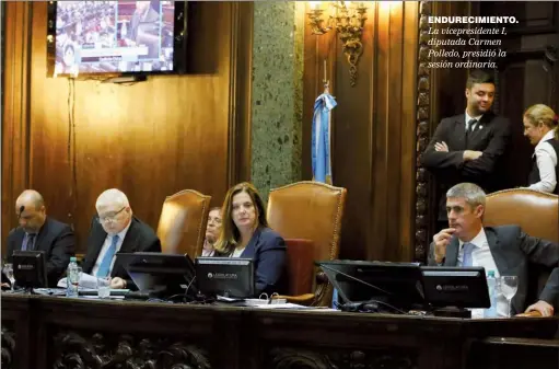  ??  ?? ENDURECIMI­ENTO. La vicepresid­ente I, diputada Carmen Polledo, presidió la sesión ordinaria.