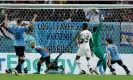  ?? Photograph: Tom Jenkins/ The Guardian ?? Giorgian De Arrascaeta (second left) wheels away in celebratio­n after opening the scoring but Uruguay’s joy was cut short by events elsewhere.