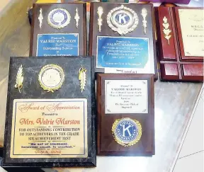  ?? PHOTO BY SANDRA CATO ?? On display are some of the awards received by Mrs Valrie Marston of Valken’s Pharmacy.
