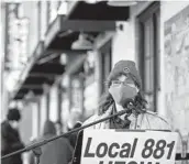  ?? BRIAN CASSELLA/CHICAGO TRIBUNE ?? Windy City Cannabis employee Jake Lytle speaks in February at a news conference outside the dispensary. Lytle is on the union committee.