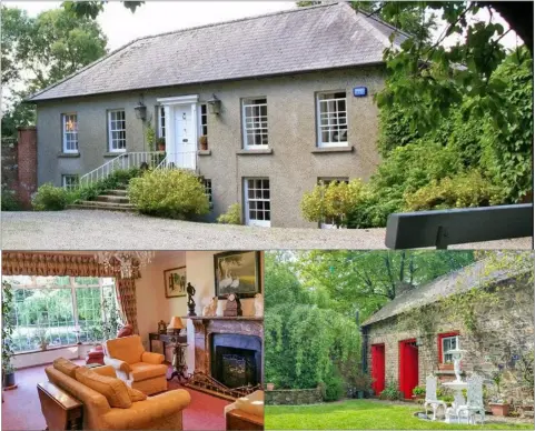  ??  ?? Sweetfarm House (top), on the market with a guide price of around €1 million; Above, left: a reception room; right, a stone building to the rear of the house made up of four separate units.