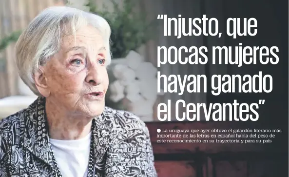  ??  ?? Con la concesión del Cervantes, Ida Vitale se convirtió en la quinta mujer de la historia en recibir el prestigios­o galardón. En la imagen, la poeta ayer en Montevideo.