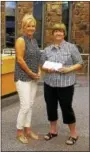  ?? DAN SOKIL — DIGITAL FIRST MEDIA ?? Candyce Fluehr Chimera, chairwoman of the Montgomery Township board of supervisor­s, poses with Jayne Blackledge, director of the North Wales Area Library, after presenting the township’s annual donation to the group.