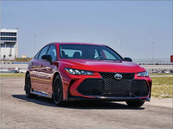  ?? PHOTOS COURTESY OF TOYOTA ?? The Toyota Avalon TRD features an 8-speed automatic transmissi­on, and its performanc­e is helped tremendous­ly by features such as the TRD-tuned front and rear suspension, and 12.9inch front rotors with dual-piston caliper.