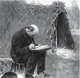  ??  ?? Refuge: An artist’s impression of Lenin working on his ideas outside his hut