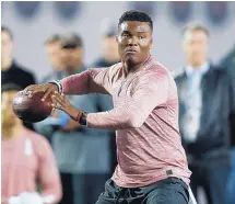 ?? PAUL VERNON/ASSOCIATED PRESS ?? Ohio State quarterbac­k Dwayne Haskins threw 50 touchdown passes and eight intercepti­ons last season. Haskins has elite arm strength but did not run well at the scouting combine.