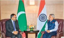  ?? PTI ?? TALKING IT OUT. External A‹airs Minister S Jaishankar with Maldives Foreign Minister Moosa Zameer in New Delhi