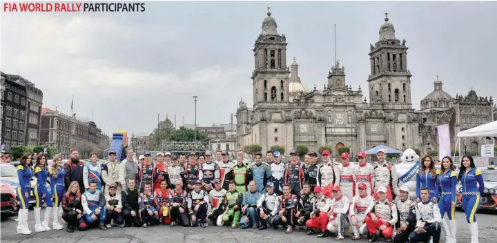  ?? — AFP ?? Drivers pose for a family picture before the start of the 2017 FIA World Rally Championsh­ip in Mexico City on Thursday. The starting street stage of the Rally, which runs until March 12, will take place, for the first time, in the Zocalo, Mexico City’s...