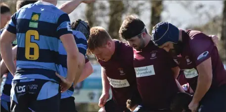  ?? ?? Skins front row of Matt Graham, Niall Keenan and Gary Thornton get ready for a scrum.