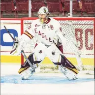  ?? Boston College Athletics ?? Goalie Spencer Knight of Darien in action for Boston College.