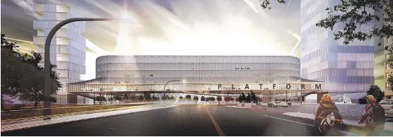  ??  ?? The Calgary Parking Authority and Platform Tuesday announced plans for an $80-million project with two levels designed as space for local innovators and three levels of parking for East Village neighbours like the New Central Library and Studio Bell....